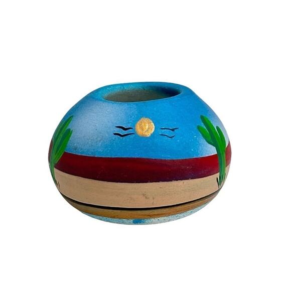 TESA Hand Painted Mini Pottery Vase Desert Scene Cactus Sun Southwest Mexico - Picture 1 of 11